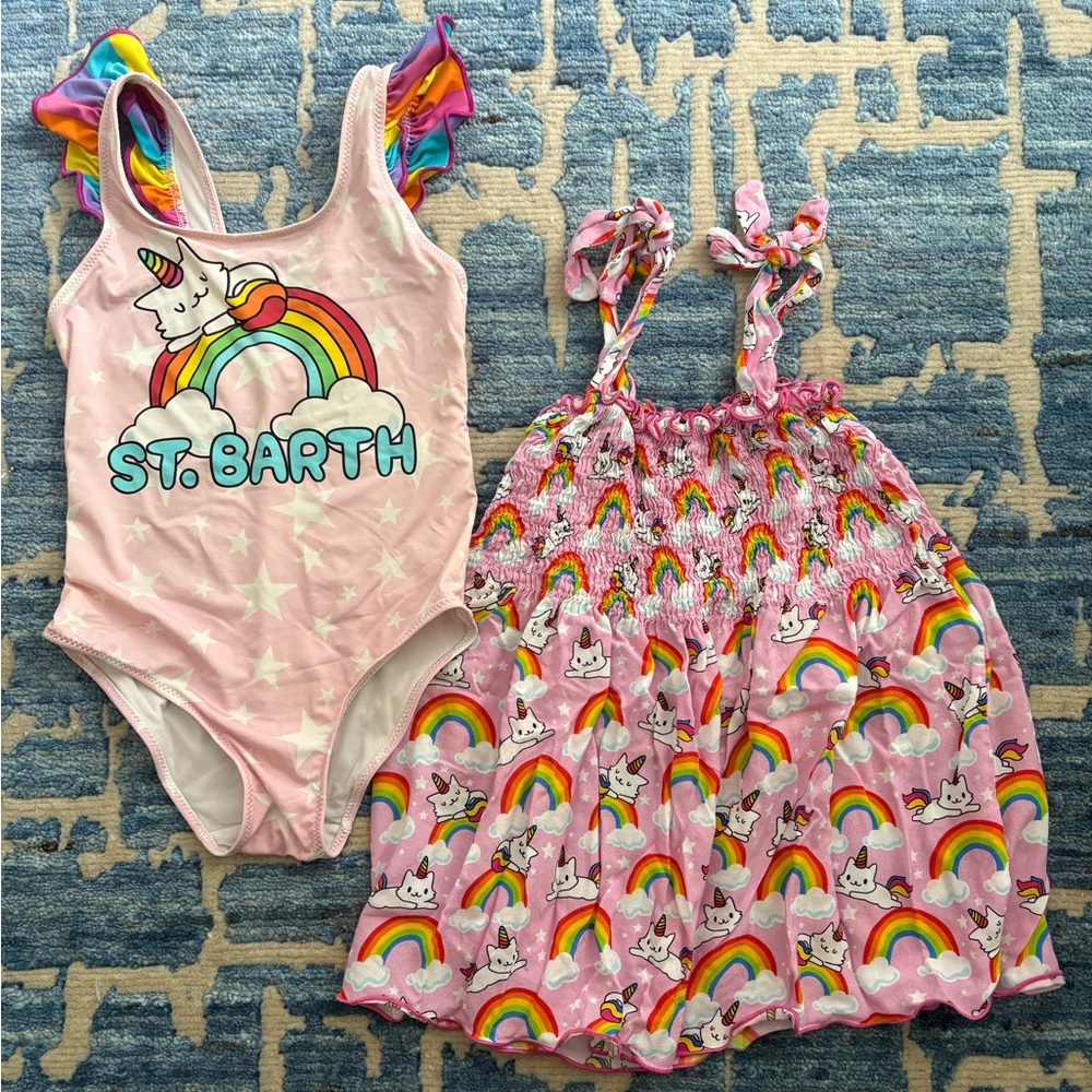 MC2 Saint Barth Hello Kitty Rainbow Unicorn Bathing Suit and Dress Set